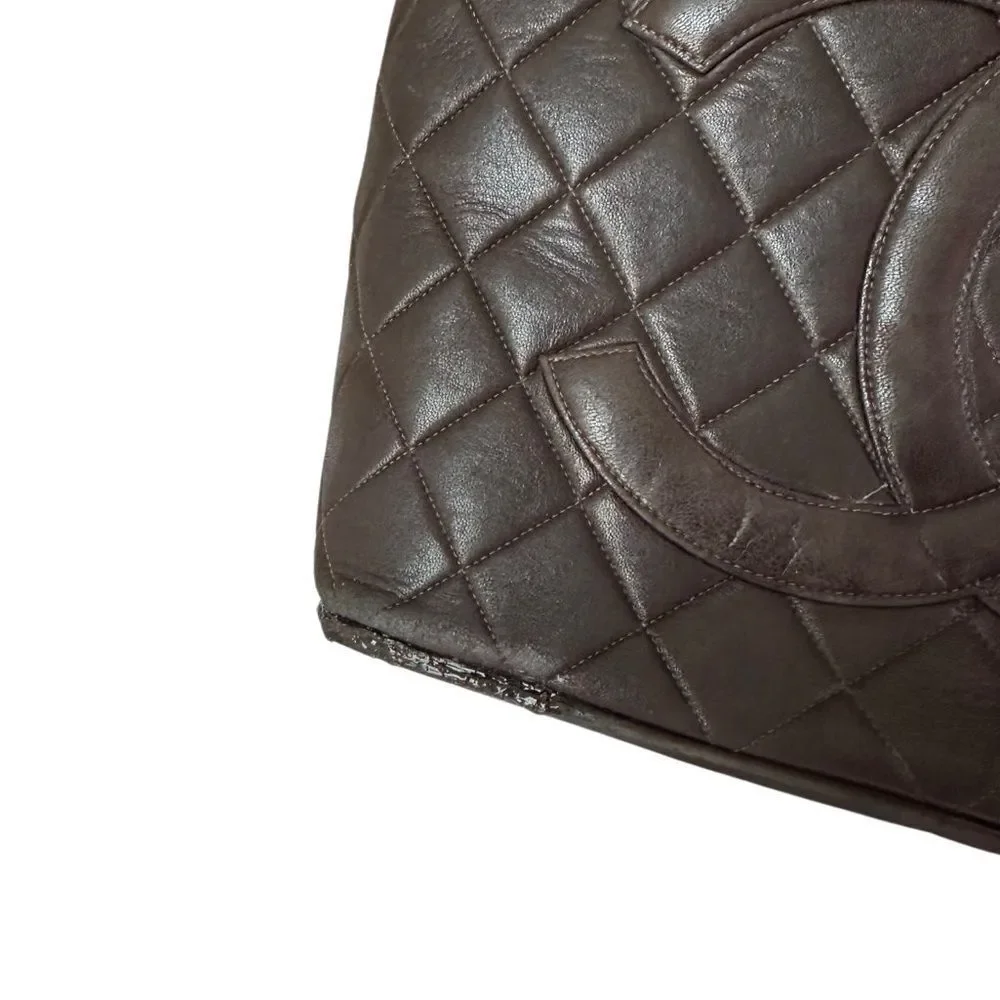 CHANEL Brown Quilted Shoulder Bag with Gold Accents